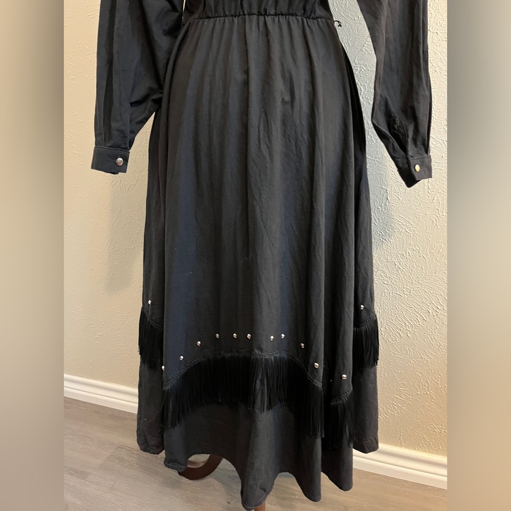 VINTAGE Black Tassle Fringe Western Dress with shiny buttons and ornamentation - Picture 6 of 8